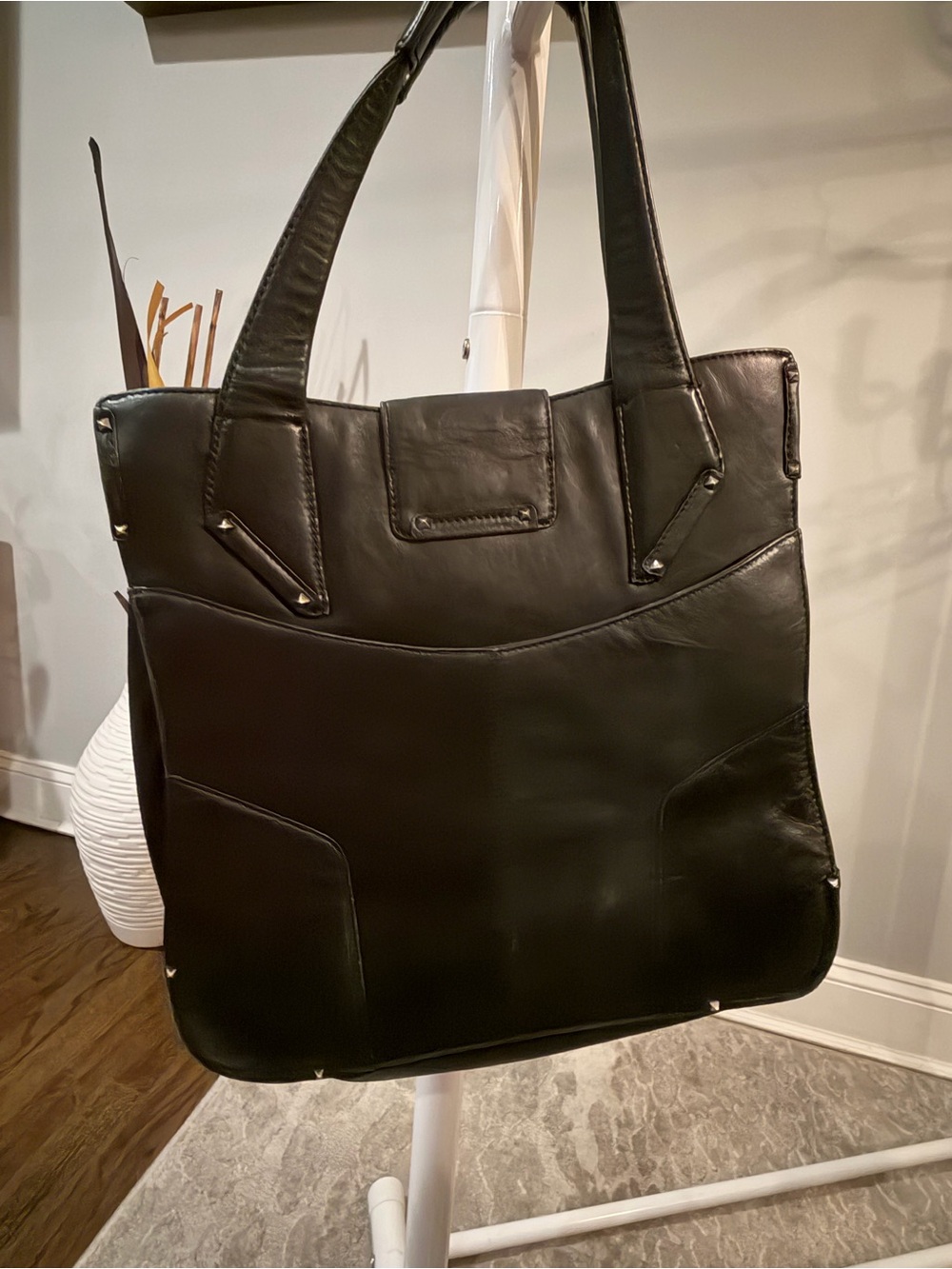 Botkier Black Leather Structured Tote with Polished Closure - Picture 3 of 12